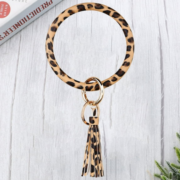 LEORX Key Chain Bracelet Women 1Pack Coffee Color PU Leather Alloy Key Organizer with Tassel Style for Daily Use