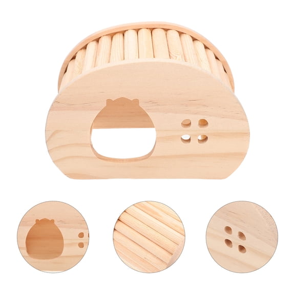 LEORX Small Pets Khaki Chinchilla House Wooden Nest with Stair for Climbing Fun
