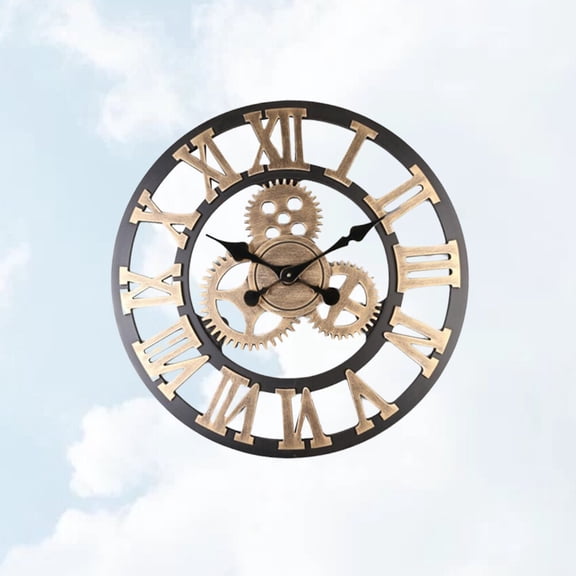 LEORX Living Room Clocks Wall Hanging Clock Golden Plastic Time Telling Pub Decor for Adults 1PC