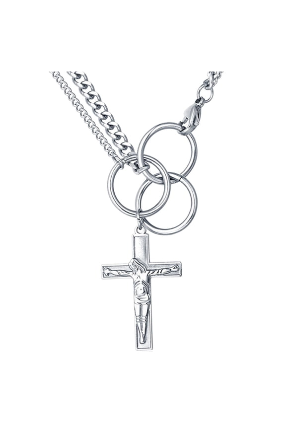 Mens Necklace Cross Titanium Steel Silver Men Daily Wear