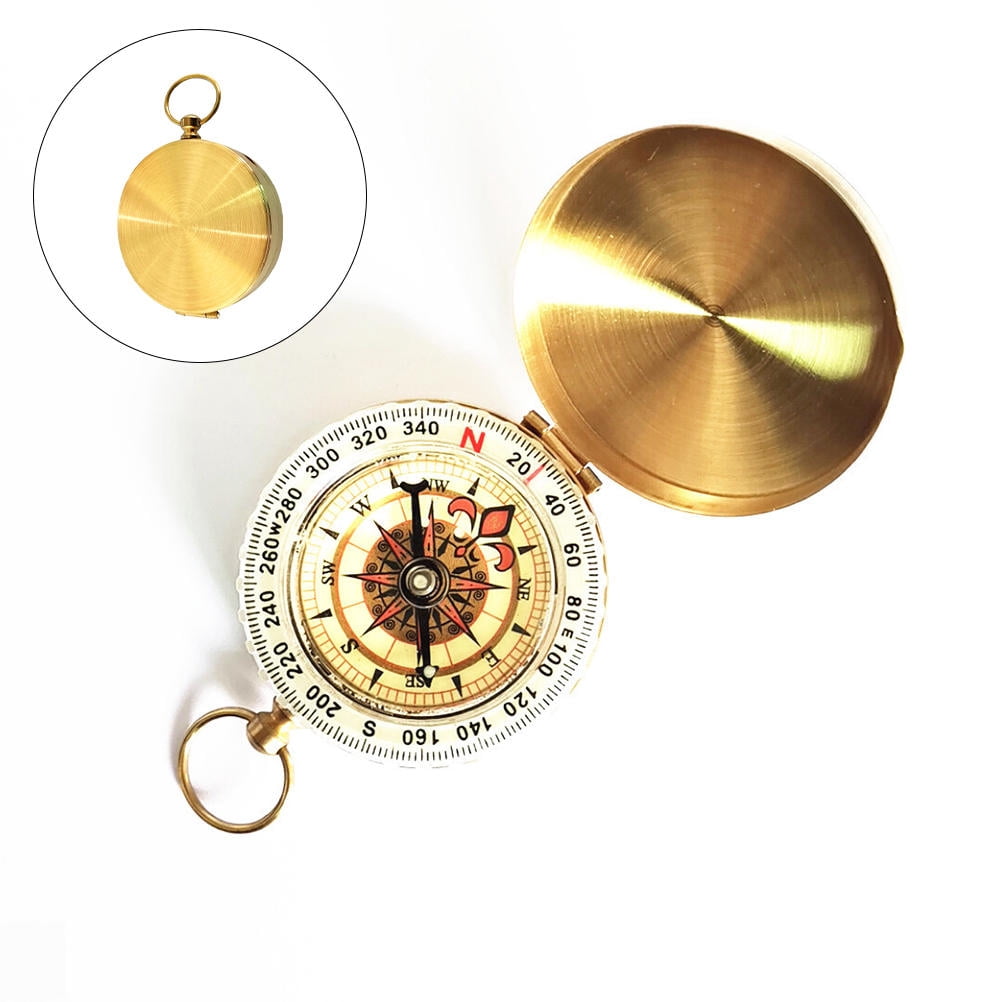LEORX Mini Compass for Hiking Golden Copper Round Navigation Tool for ...