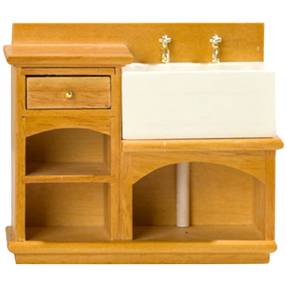 LEORX Mini House Bathroom Decor Mini House Wash Basin Cabinet Orange 1:12 Scale 1Pcs 9.3x3.5x8.7cm