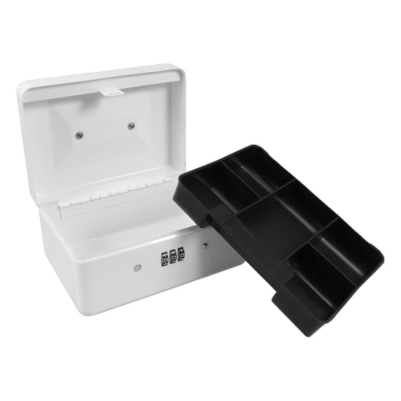 LEORX White Safe Box with Combination Lock Removable Tray for Cash and Documents