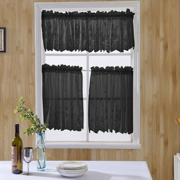LEORX Net Curtains for Lace Curtains Window Curtain Short Curtain Size 2 Black