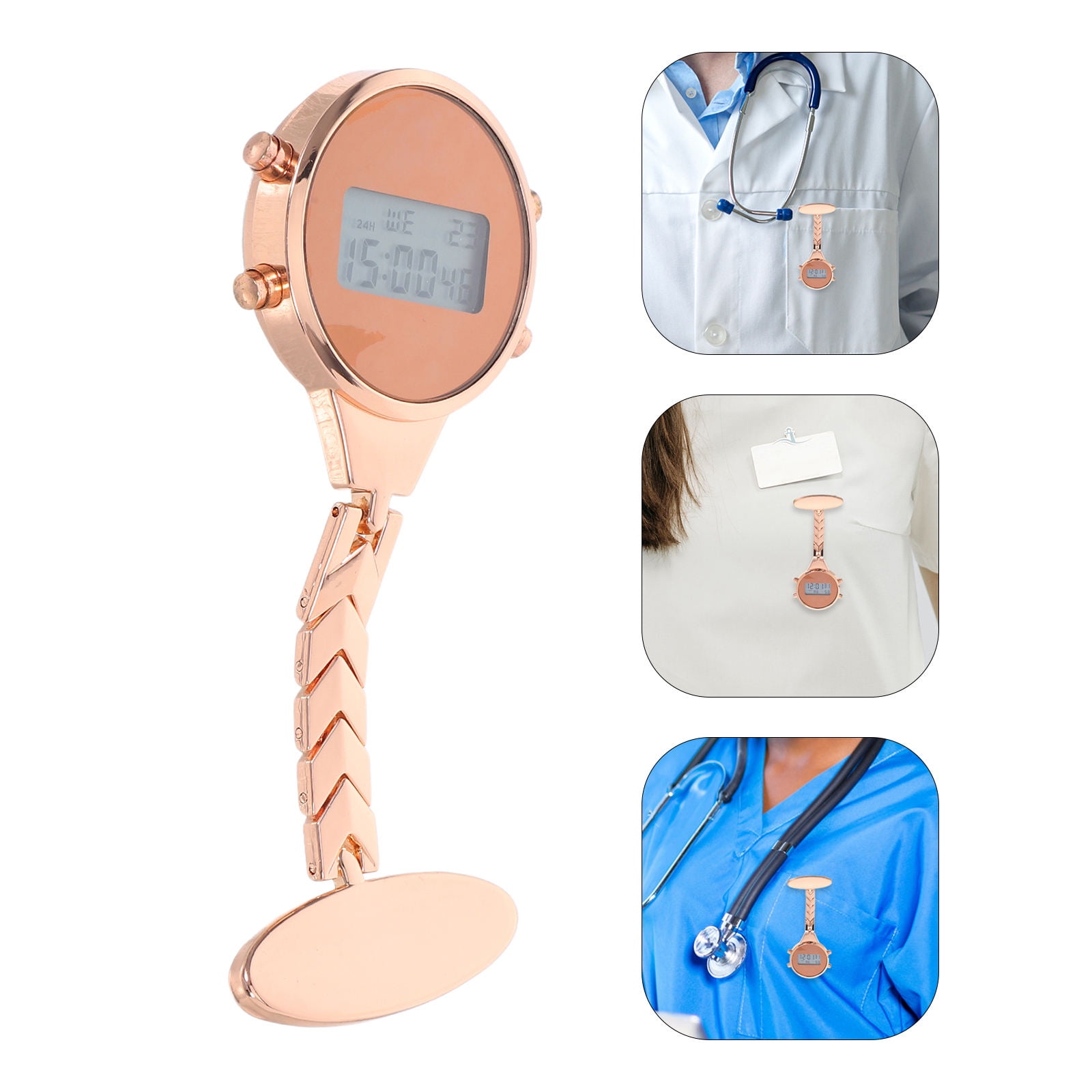 LEORX Nursing Fob Watch Medical Watch Alloy Digital Display Rose Gold ...