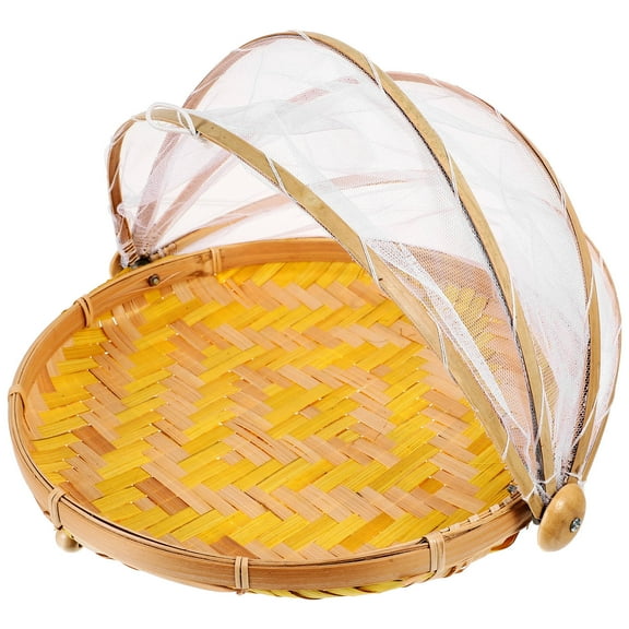LEORX Red Plastic Kitchen Bamboo Basket with Net Cover for Storage and Decoration, Easy to Clean