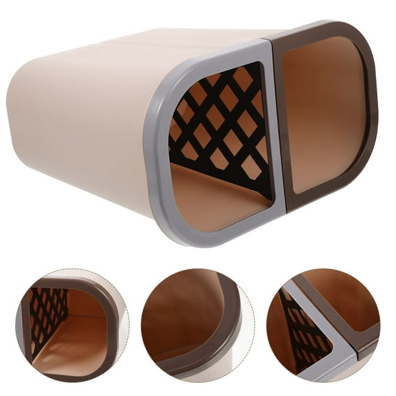 LEORX Double Compartment Brown Plastic Trash Can Waste Bin with Pedal for Kitchen and Home