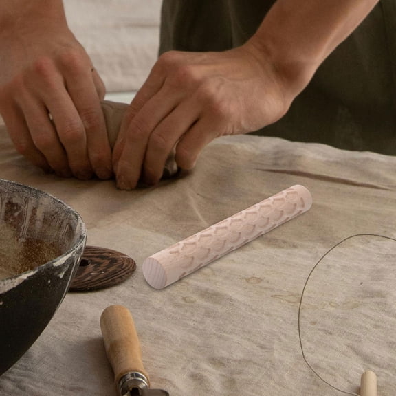 LEORX Pottery Accessories Embossed Rolling Pin Khaki Wood 1Set