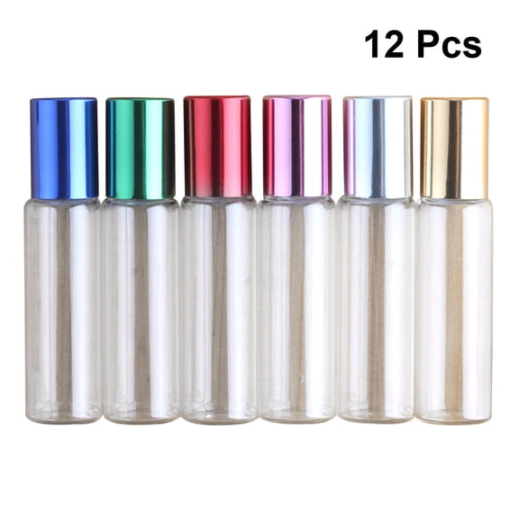 LEORX Portable Glass Roller Bottles for Essential Oils and Cosmetics Assorted Color 12pcs Travel Size Eco