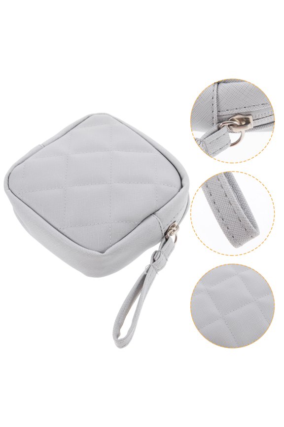 Portable Menstrual Pad Bag Sanitary Napkin Storage Bag Grey PU Holds Lipsticks 1Pack