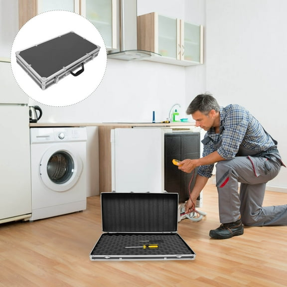 LEORX Aluminum Toolbox with Padded Foam Inserts Portable Tool Case for Storage and Transport in Black