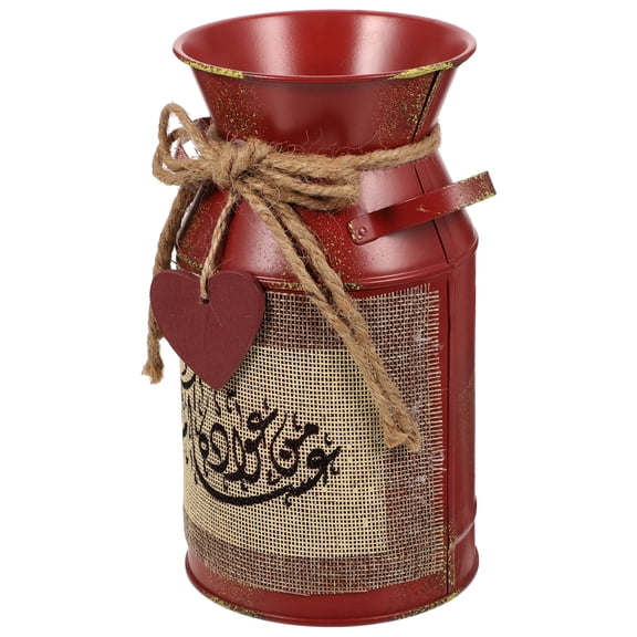 LEORX Retro Red Metal Flower Pot Vintage Style Vase for Home and Office Decor