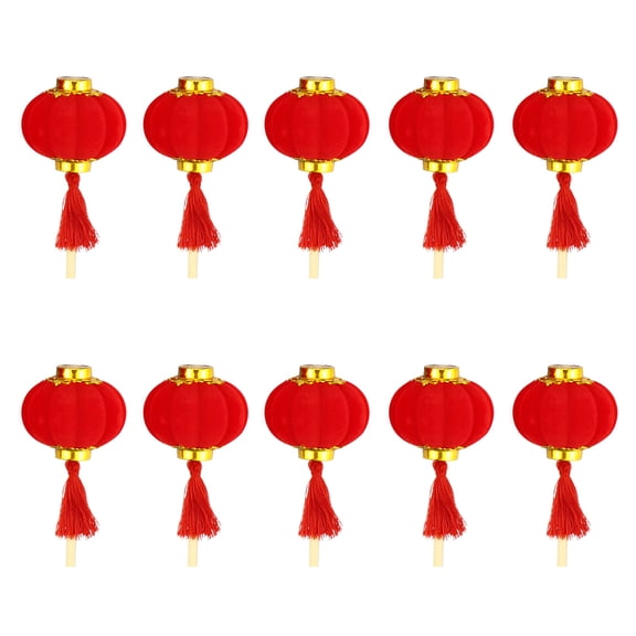 LEORX Red Plastic Cake Topper with Traditional Lantern Design for Birthday Party Decoration 10 Pieces