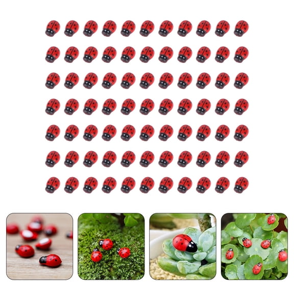 LEORX Red Synthetic Material Mini Ladybug Statues Tiny Figures to Hide 200Set for Home and Garden Embellishment