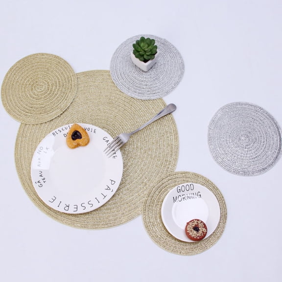 LEORX Round Dining Table Mat Kitchen Table Mats Golden Cotton Non-slip Heat Resistant Pad for Families 1Pcs