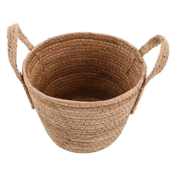 LEORX Round Woven Basket Plant Basket Brown Rattan Flower Pot Indoor Use 1Set