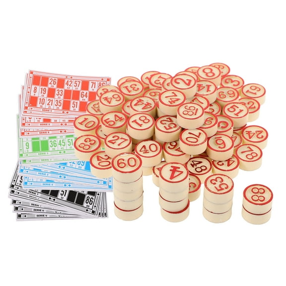 LEORX Wooden Bingo Game Set with Red Cards and Chess Pieces for Family Entertainment Fun Parties
