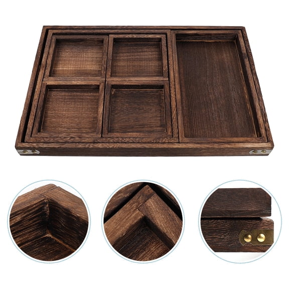 LEORX 1Pc Dark Brown Wooden Food Serving Tray Practical Rectangular Tea Snack Storage