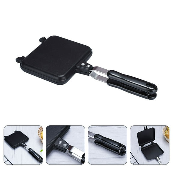 LEORX Black Non Stick Double Sided Frying Pan with Ergonomic Handle for Sandwich and Toast