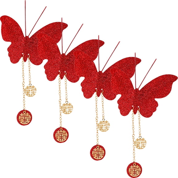 LEORX Shiny Glitter Red Butterfly Decorative Stickers for Wall DIY Decals Wedding 4pcs