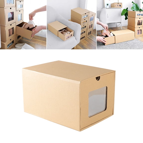 LEORX Light Brown Thickened Paper Shoes Storage Case with Stackable Drawer for Home Organization