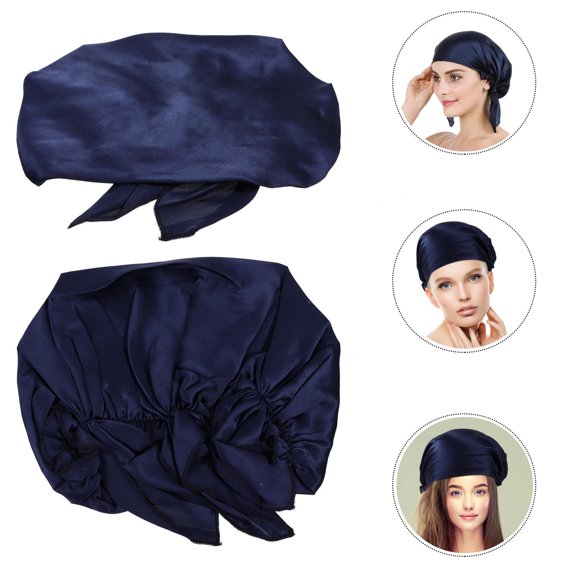 LEORX Navy Silk Beauty Hat for Hair Care Night Sleeping Cap Lightweight and Elastic