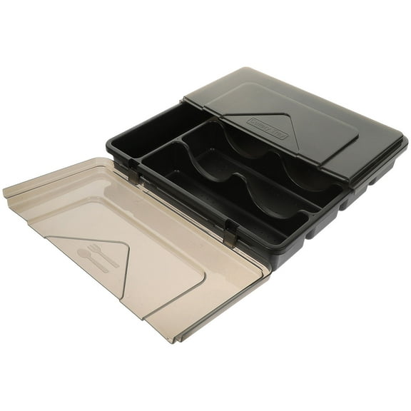 LEORX Silverware Container with Lid Cutlery Tray PP Organizing Utensils for Home Kitchen 1Set