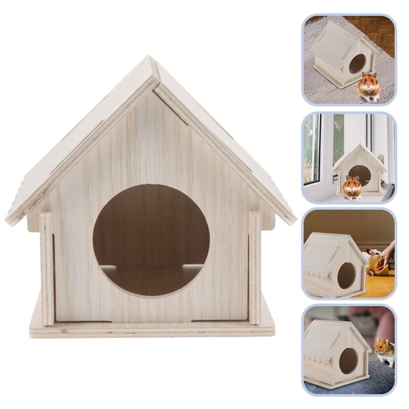LEORX Beige Wooden Guinea Pig Hideout Safe Small Pet Hut with Climbing and Rest Features