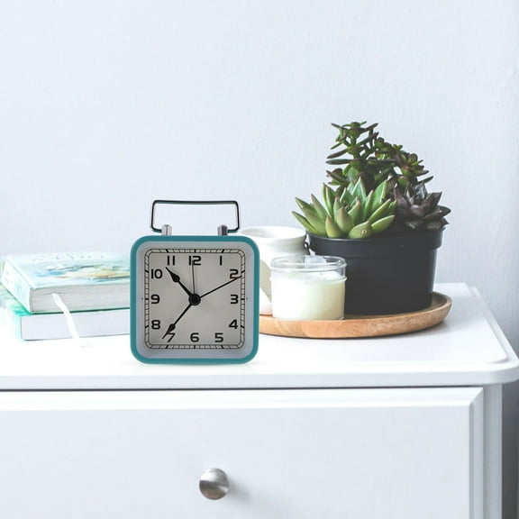 LEORX Square Silent Non-ticking Table Clock Quartz Sky-blue for Home 1Pack