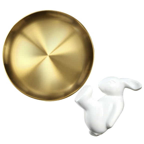 LEORX Stainless Steel and Ceramic Serving Tray for Storage Decorative White Snack Holder 15.5 x 10.5 Inches