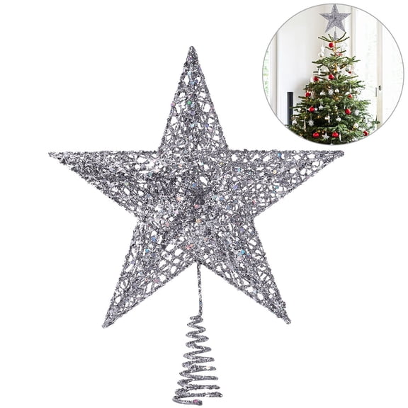 LEORX Star Treetop Small Five Tree Topper Silver Decorative Accessory for Store Christmas 1Pack