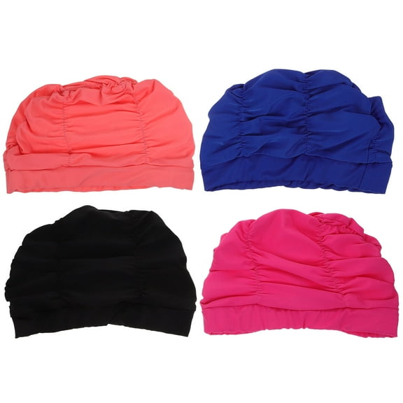 LEORX Swimmers Cap Women Swim Cap Pack Nylon Deep Pink Hair Protection Adults