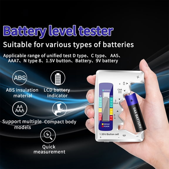 LEORX Tester Portable Battery Testing Tool for Battery Health Check White ABS 9V AA Type
