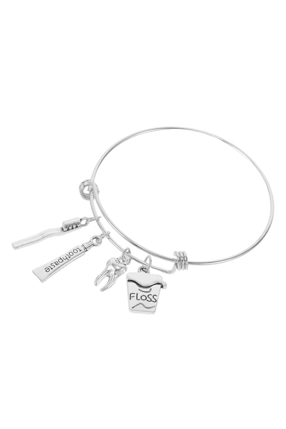 Adjustable Stainless Steel Charm Bracelet with Tooth and Toothbrush Pendants for Graduation