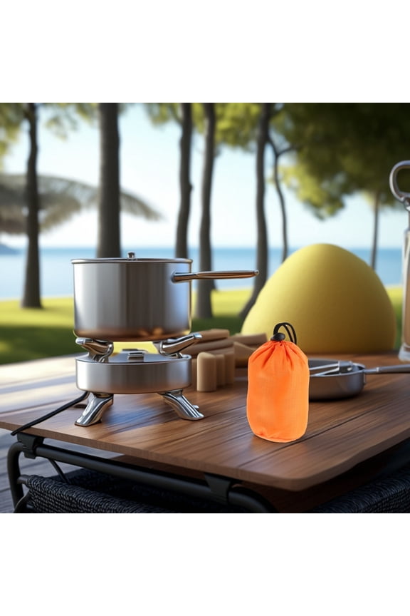 Travel Pouch Organizer 2Pcs Orange Nylon Raincoat Bag with Drawstring 5.1x3.9x2.4in