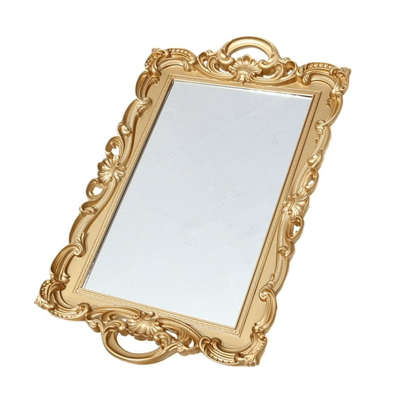 LEORX Lightweight Golden Makeup Tray with Mirror Plate for Dressing Table Display