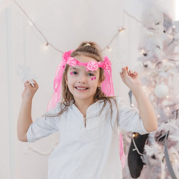 LEORX Wreath Wedding Veil Rosy Lace Floral Headband Lightweight Flexible Plastic Hoop for Weddings