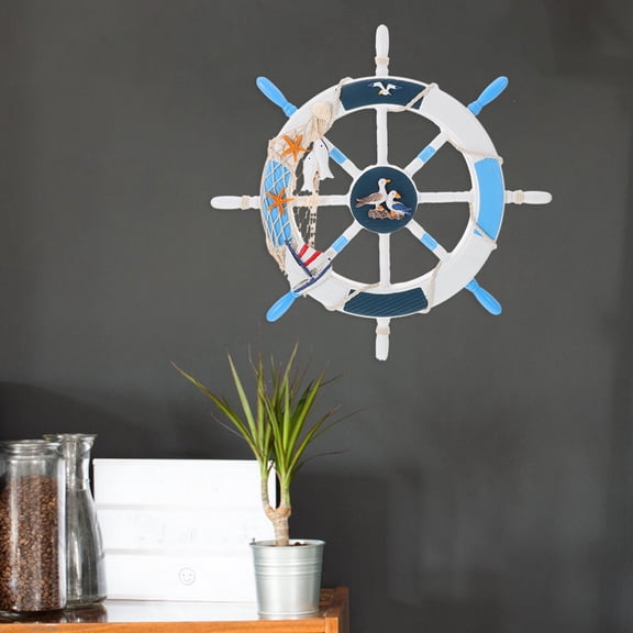 LEORX Wall Boat Wheel Decor White Pine Wood Nautical Room Decor 1Set for Nautical Art Lovers
