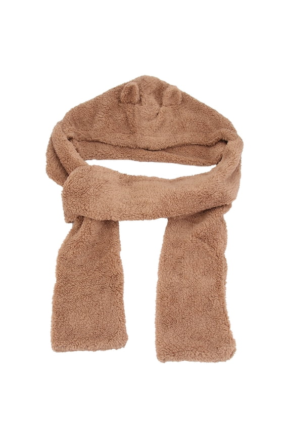 Warm Bear Earflap Scarf Hoodie Shape 1Pack Plush Polyester Protect Neck for Women