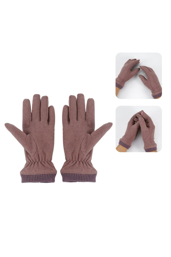 Women's Cold Weather Mittens 1 Pair Simple Design Mead Flannel Bean Paste Color