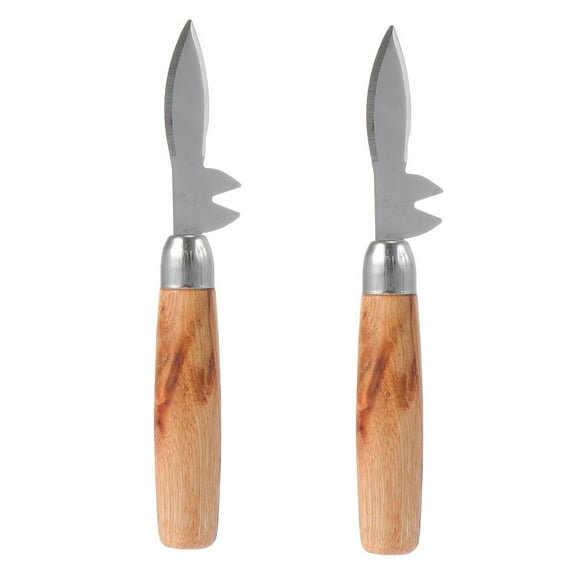 LEORX Wood Handle Oyster Knife Stainless Steel Seafood Cutter for Home Compact and Lightweight 2pcs Silver