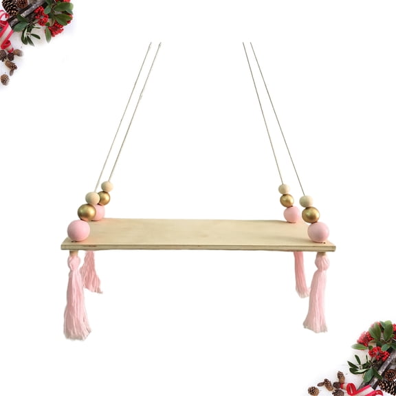 LEORX Nordic Style Wooden Bead Pendant Storage Rack Wall Floating Swing Shelf