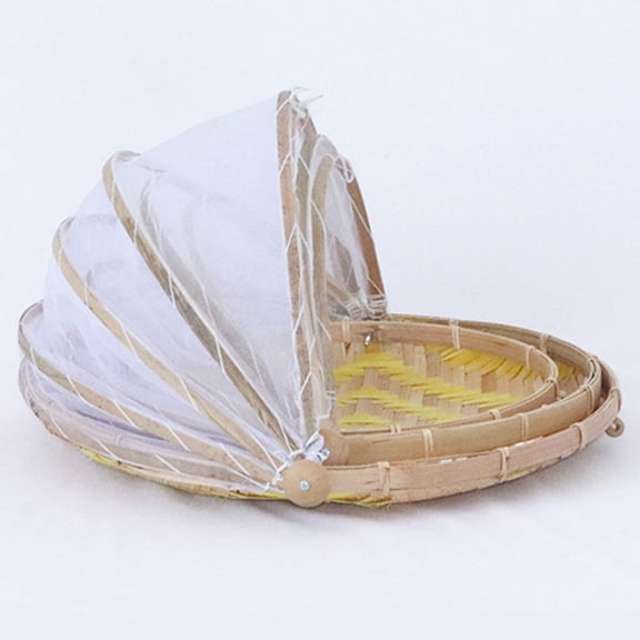 LEORX Handwoven Bamboo Basket Tray with Dustproof Cover for Fruit Dessert and Bread Serving