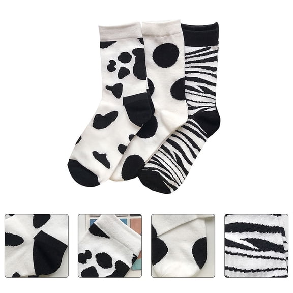 LEORX Zebra Socks for Women Thin Cotton Socks Animal Socks Cute Socks 3 Pairs Assorted Color Japanese Style