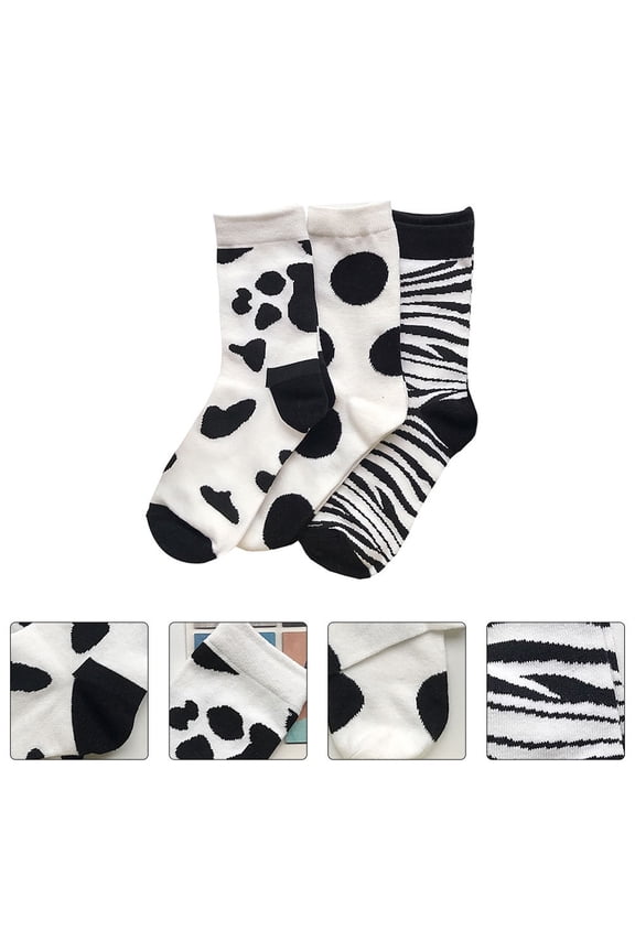 Zebra Socks for Women Thin Cotton Socks Animal Socks Cute Socks 3 Pairs Assorted Color Japanese Style