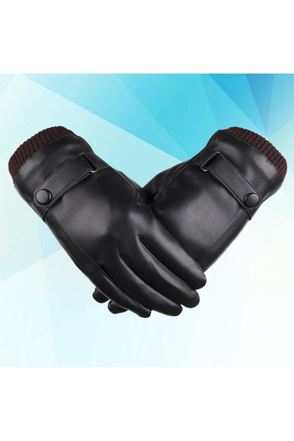 touch screen gloves 1 Pair Fleece Lining Black PU Faux Leather for Cold Weather Men