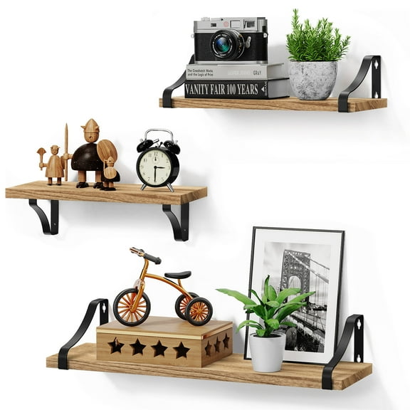 LEORX wall mounted floating shelves Wall Floating Shelves Light Brown 1 Set for Bathroom Living Room