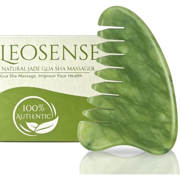 LEOSENSE Jade Massage Comb, Facial Gua Sha and Trigger Point Pressure Massager, 1 Piece