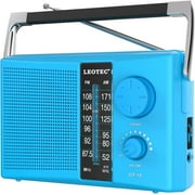 LEOTEC AM/FM Radio with Best Reception, AC or Battery Operated Portable Radio with Big Speaker, Large Tuning Knob, Clear Dial, Earphone Jack for Gift, Elder, Home Blue