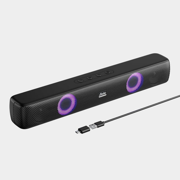 LEOTEC Computer Speakers with FM Radio,Stereo Sound,Portable Mini Sound Bar,Type-C Charging,AUX in,TF,USB for Computer Desktop PC Laptop Monitor